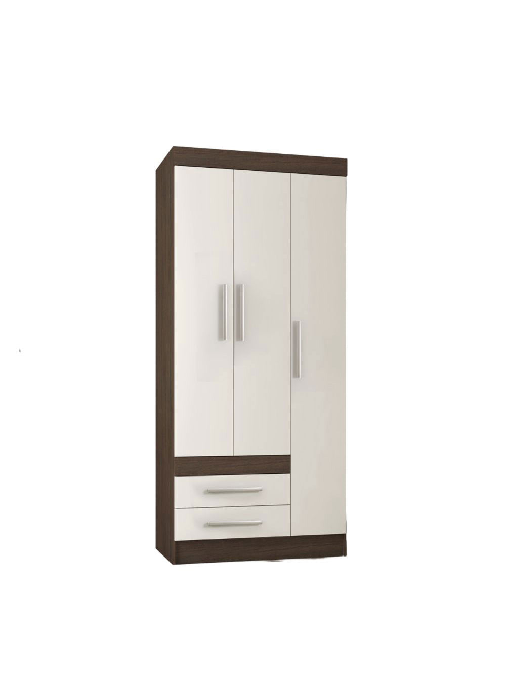 Roupeiro Solteiro Cusco 03 portas 02 Gavetas Poliman Móveis - Amêndoa com Off White