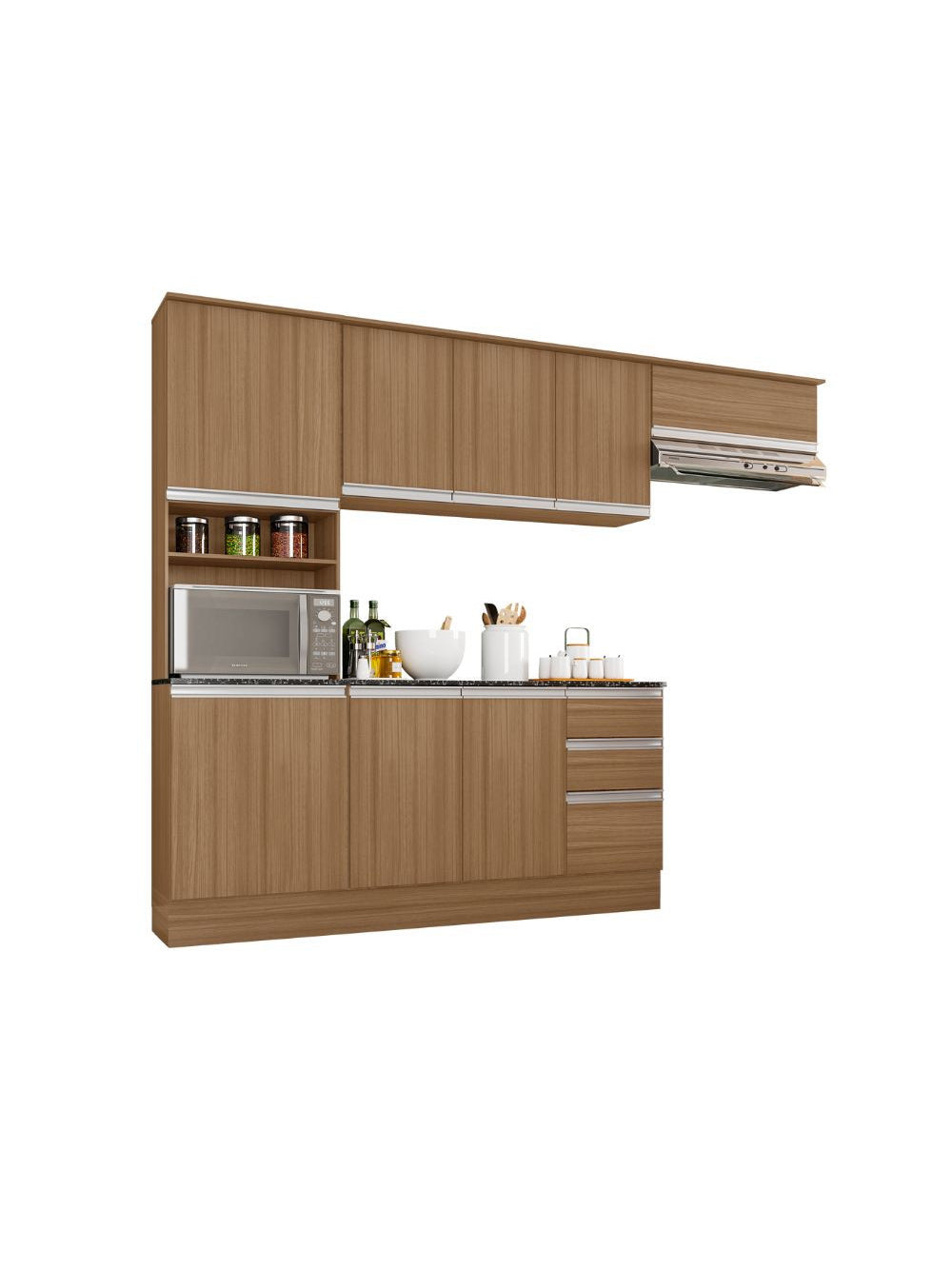 Cozinha Compacta 9 Portas 2 Gavetas Com Balcão Tampo Paris - Carvalho
