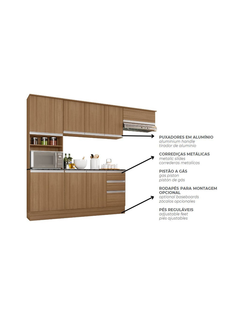 Cozinha Compacta 9 Portas 2 Gavetas Com Balcão Tampo Paris