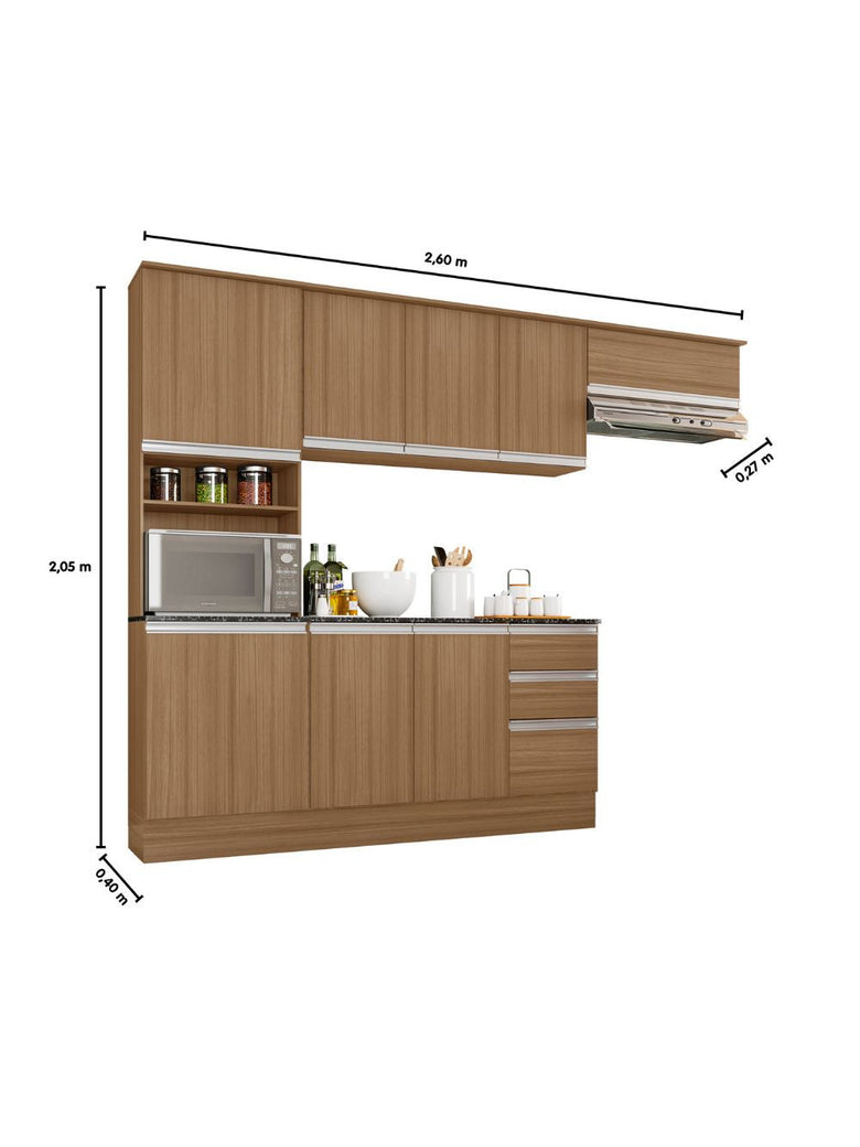 Cozinha Compacta 9 Portas 2 Gavetas Com Balcão Tampo Paris
