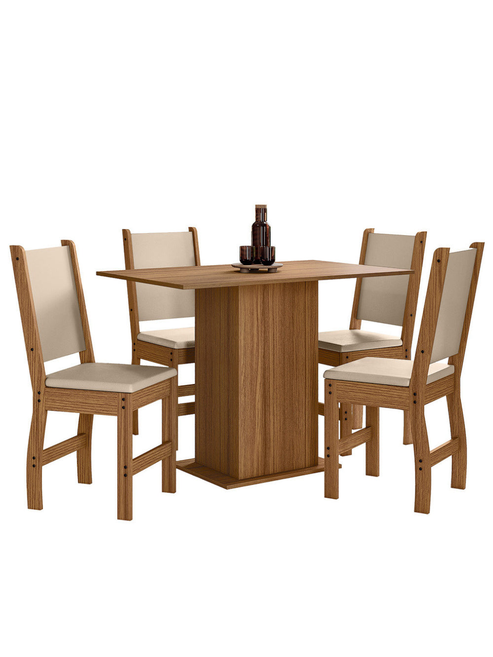 Mesa de Jantar 04 Cadeiras Clara Poliman Móveis - Carvalho com Savana