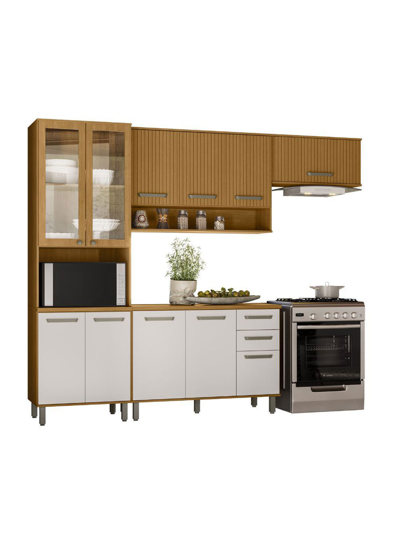 Cozinha Modulada Criare 4 Peças com Cristaleira 11 Portas com Tampo Poliman Móveis