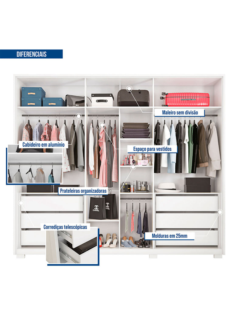 Guarda Roupa Casal Apollo 6 Portas 6 Gavetas Caemmun