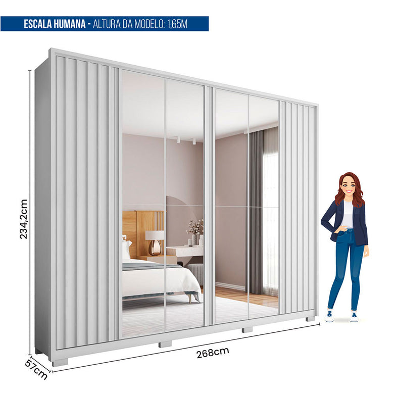 Guarda Roupa Casal Apollo Double Lux com Espelhos 6 Portas 6 Gavetas Caemmun