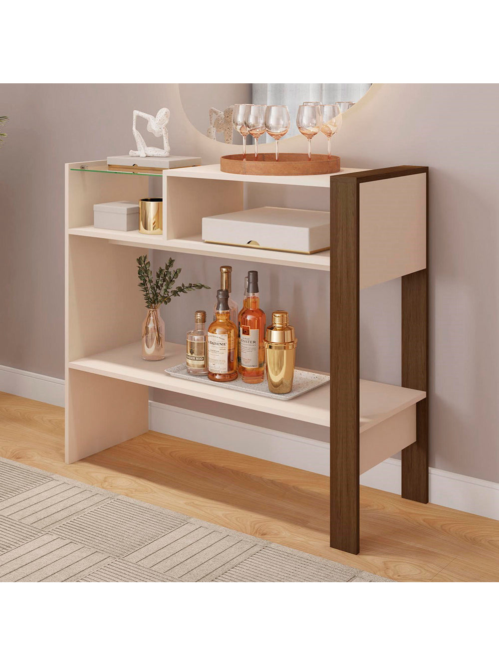 Aparador para Sala de Estar com 2 Prateleira França Caemmun - Off White Perfect/Lamina Mel