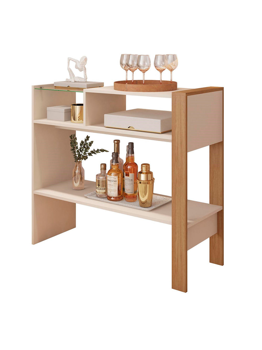 Aparador para Sala de Estar com 2 Prateleira França Caemmun - Off White Perfect/Lamina Mel