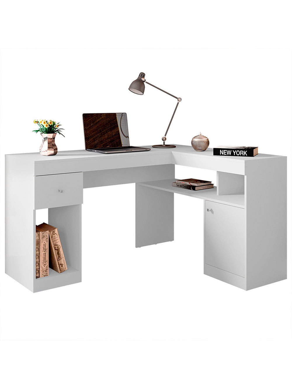 Mesa De Computador Com Porta e Gaveta Nilo Caemmun - Branco