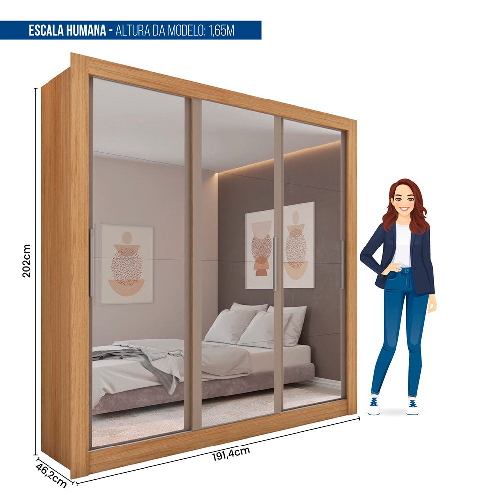 Guarda Roupa com Espelhos 3 Portas 2 Gavetas Santiago Caemmun
