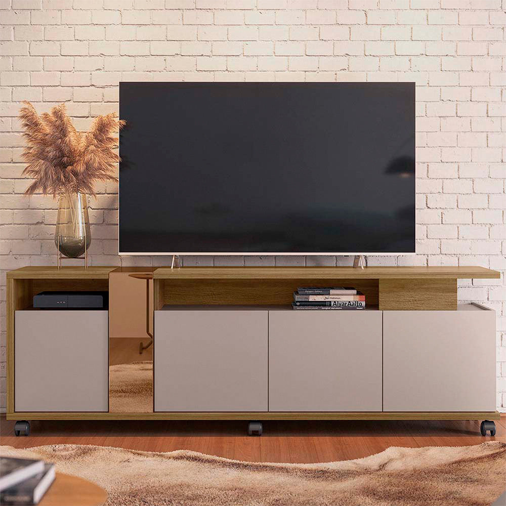 Rack Bancada para Tv até 70 Polegadas New Cristal Caemmun - Lamina Mel/Cacao