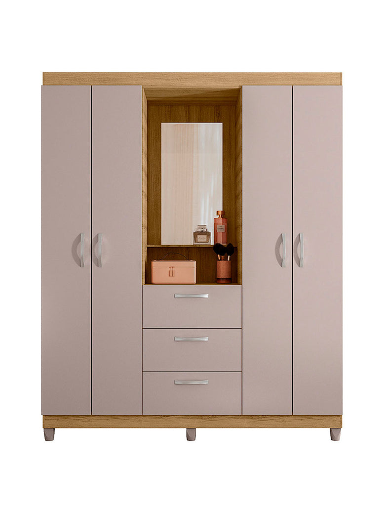 Guarda Roupa Casal 4 Portas 3 Gavetas Capelinha com Espelho Clapton Caemmun
