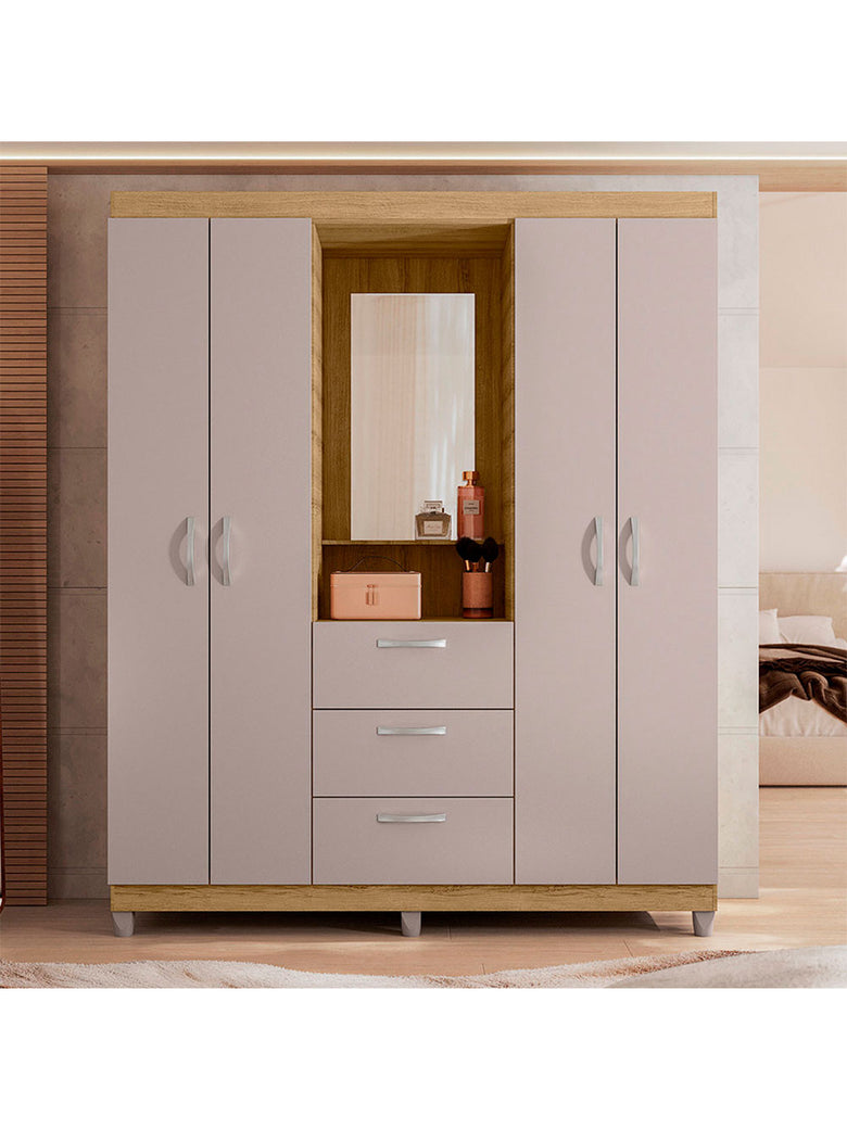 Guarda Roupa Casal 4 Portas 3 Gavetas Capelinha com Espelho Clapton Caemmun