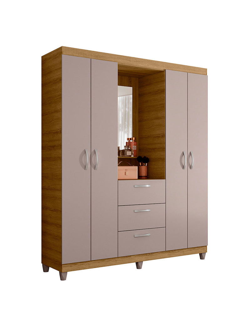 Guarda Roupa Casal 4 Portas 3 Gavetas Capelinha com Espelho Clapton Caemmun