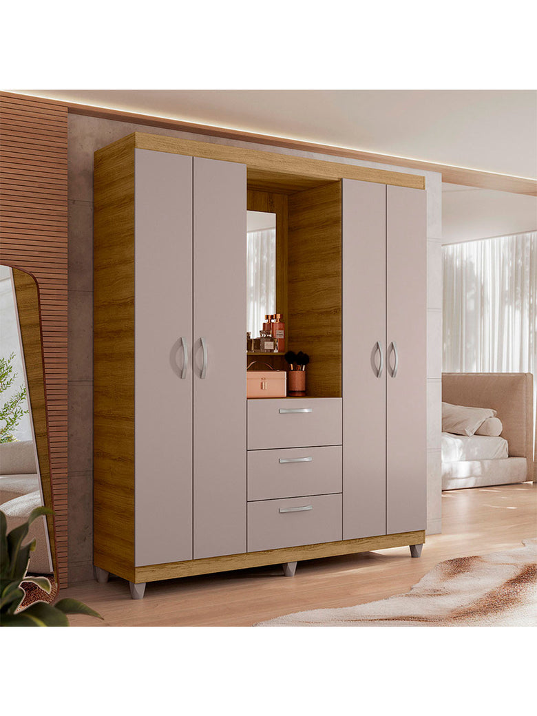 Guarda Roupa Casal 4 Portas 3 Gavetas Capelinha com Espelho Clapton Caemmun