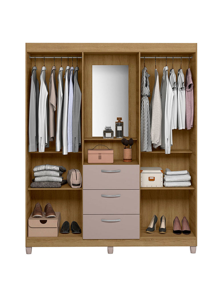 Guarda Roupa Casal 4 Portas 3 Gavetas Capelinha com Espelho Clapton Caemmun