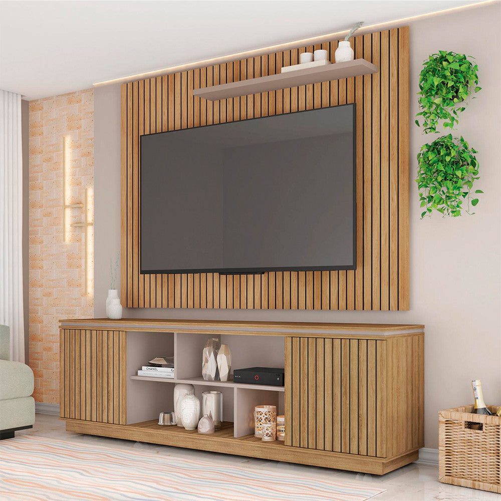 Composição Rack Simetria com Painel Aegon para Tv até 70 Polegadas Caemmun - Lamina Mel/Cacao