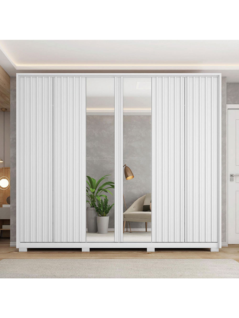Guarda Roupa Casal Decimus com Espelhos 6 Portas 4 Gavetas com Pés Caemmun - Buriti / fendi