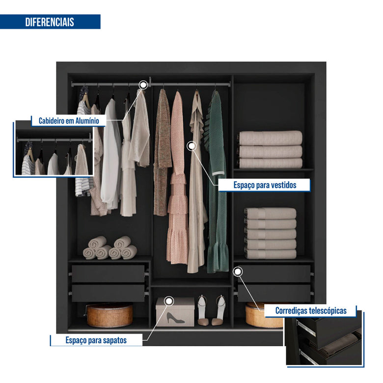 Guarda Roupa 3 Portas 4 Gavetas Santiago Caemmun