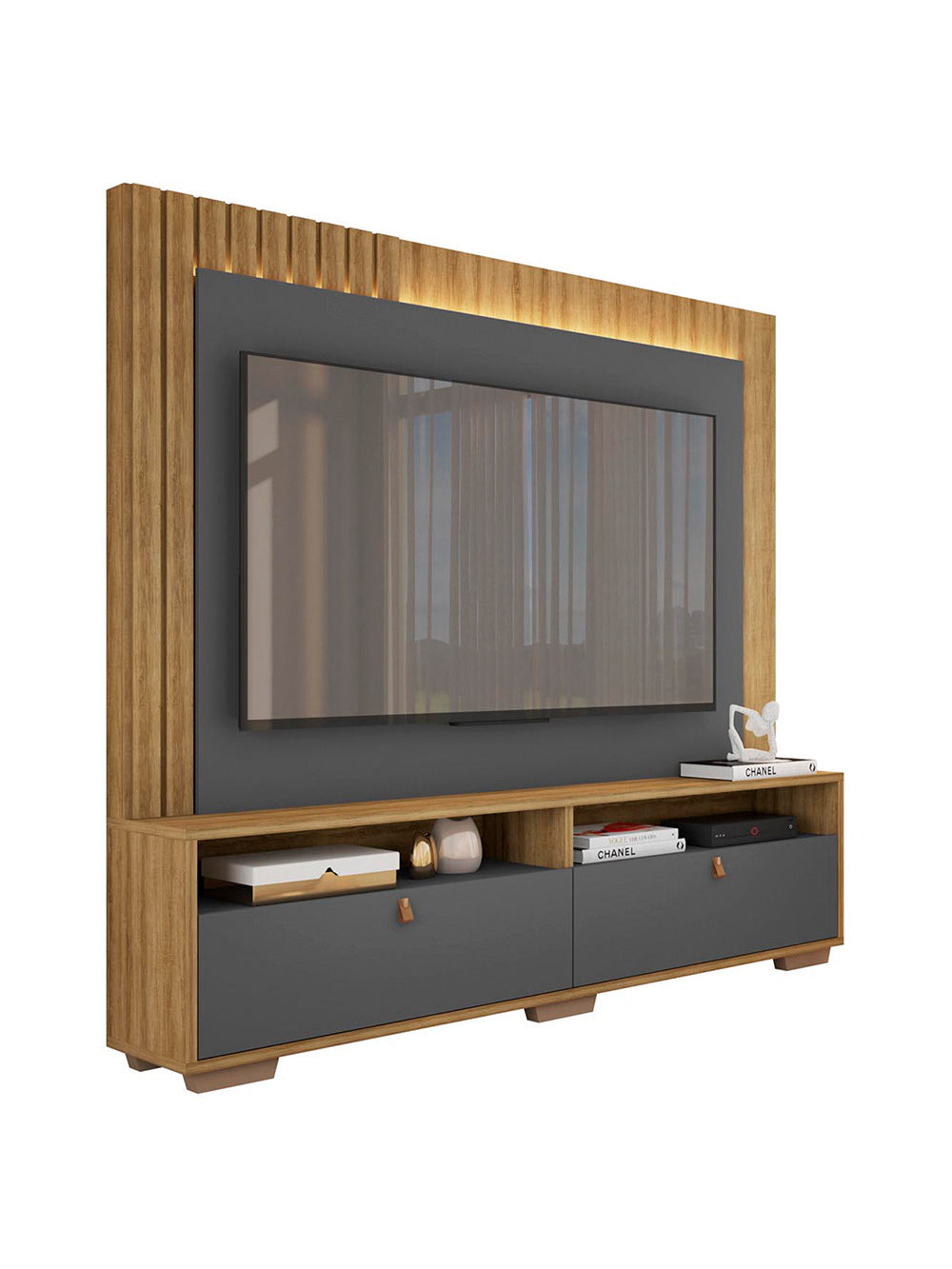 Painel Home Theater para Tv até 70 Polegadas Fox Caemmun - Lamina Mel/Chumbo