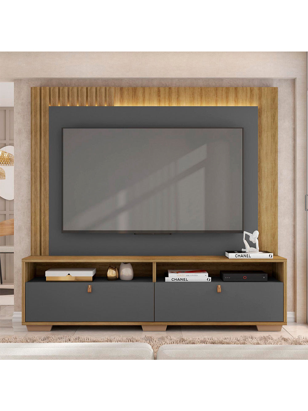 Painel Home Theater para Tv até 70 Polegadas Fox Caemmun - Freijó com Off White