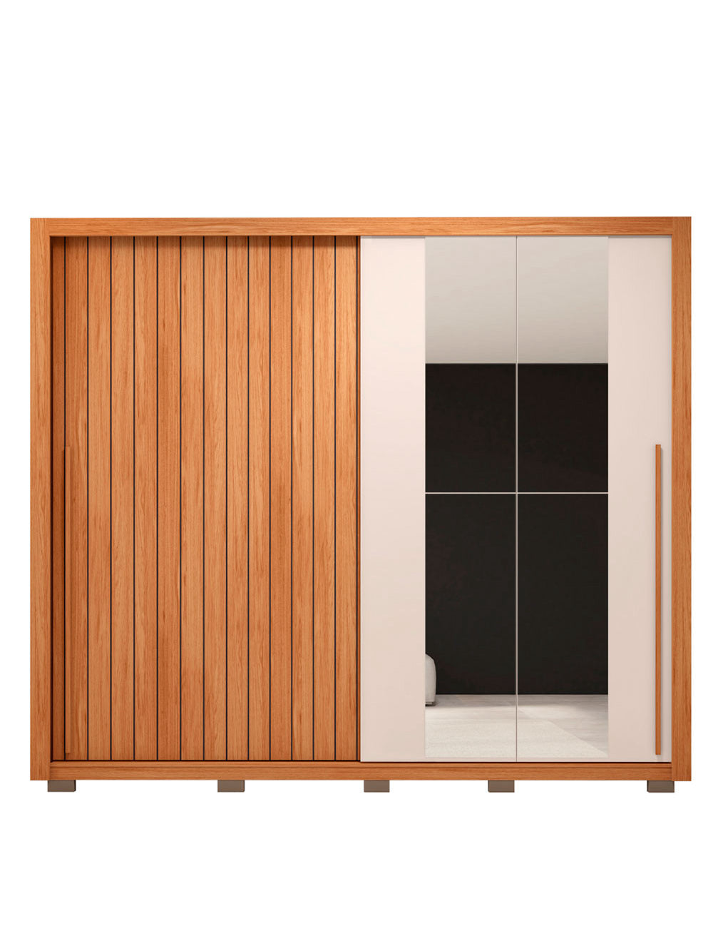 Guarda Roupa Casal Moviment com Espelhos 2 Portas 4 Gavetas Caemmun - Freijó com Off White