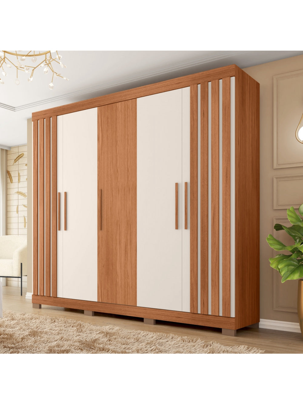 Guarda Roupa Casal Sophia 5 Portas 2 Gavetas Caemmun - Freijó com Off White