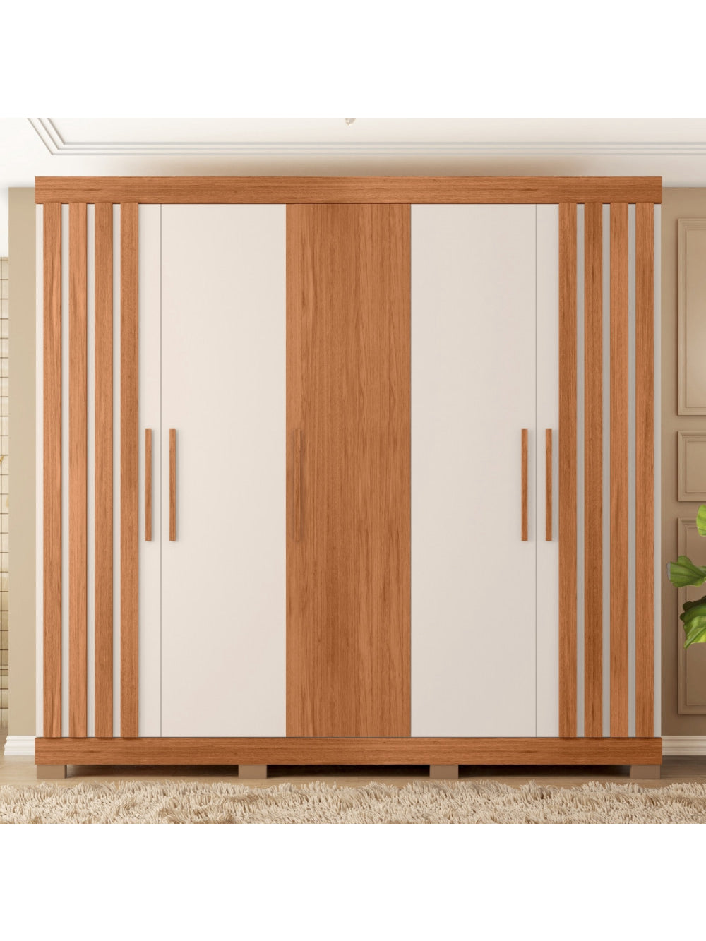 Guarda Roupa Casal Sophia 5 Portas 2 Gavetas Caemmun - Freijó com Off White