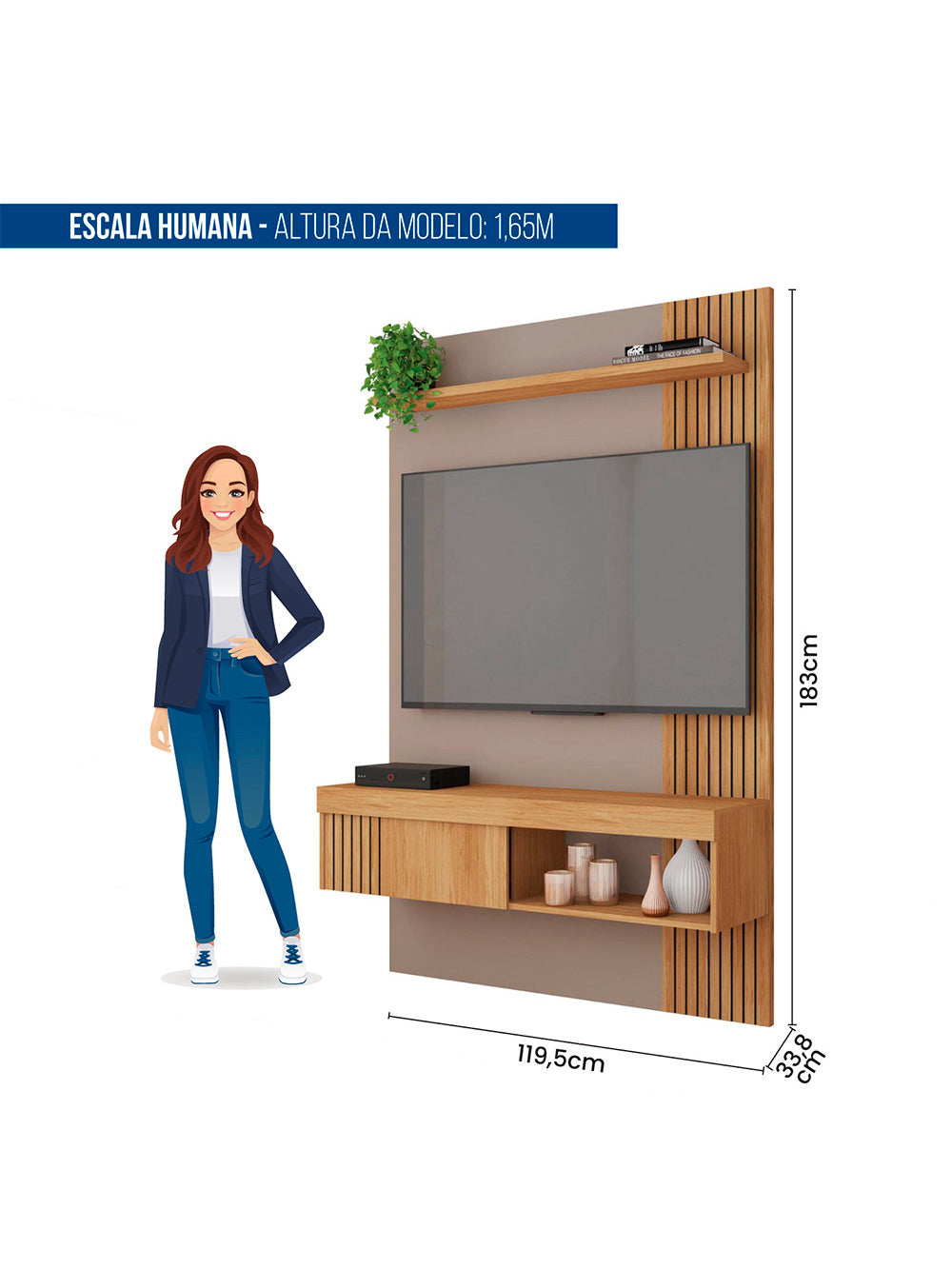Painel para Tv até 45 Polegadas Jade 1.2 Caemmun - Freijo/off white