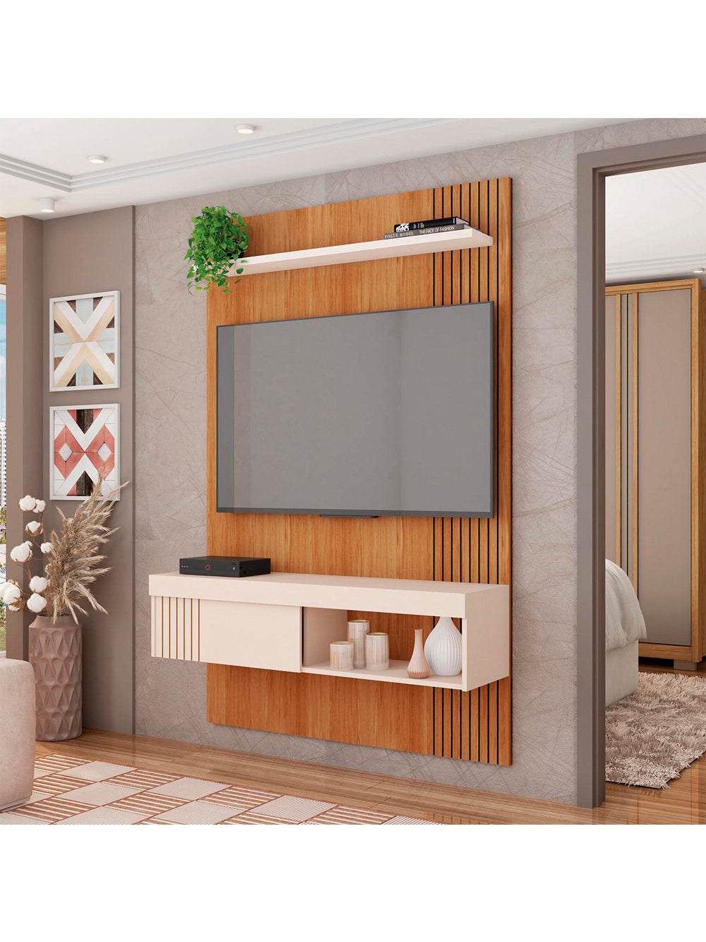 Painel para Tv até 45 Polegadas Jade 1.2 Caemmun - Freijo/off white