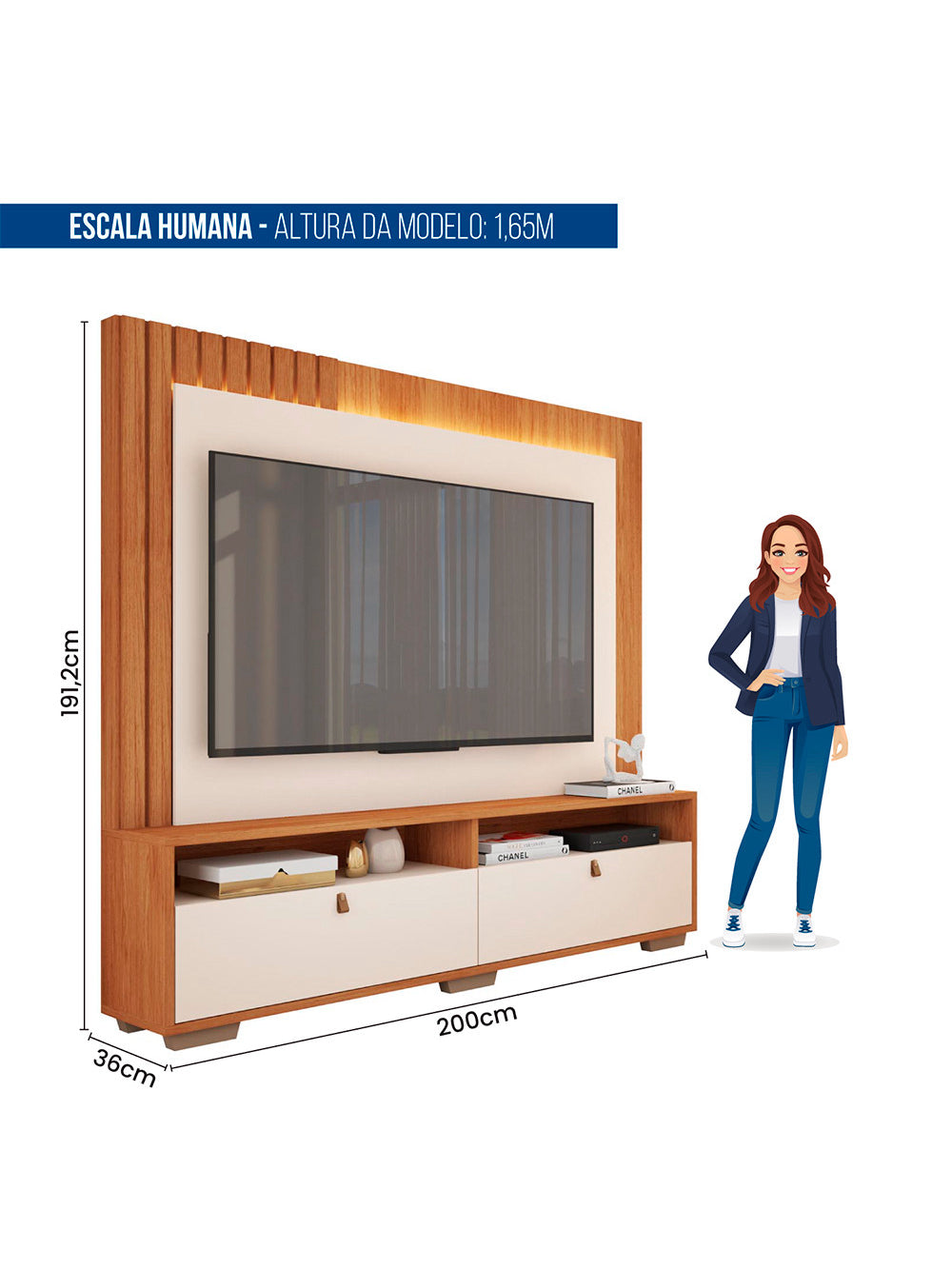Painel Home Theater para Tv até 70 Polegadas Fox Caemmun - Lamina Mel/Chumbo