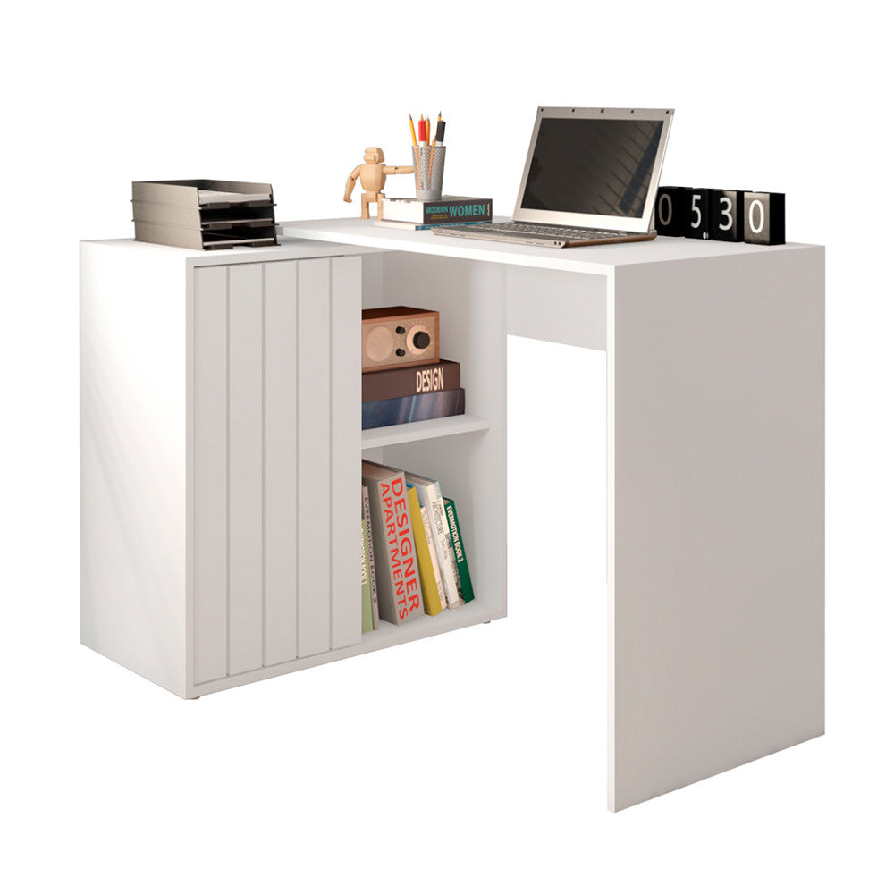 Escrivaninha para Escritório com 1 Porta Ripada Tech Caemmun - Branco Fosco