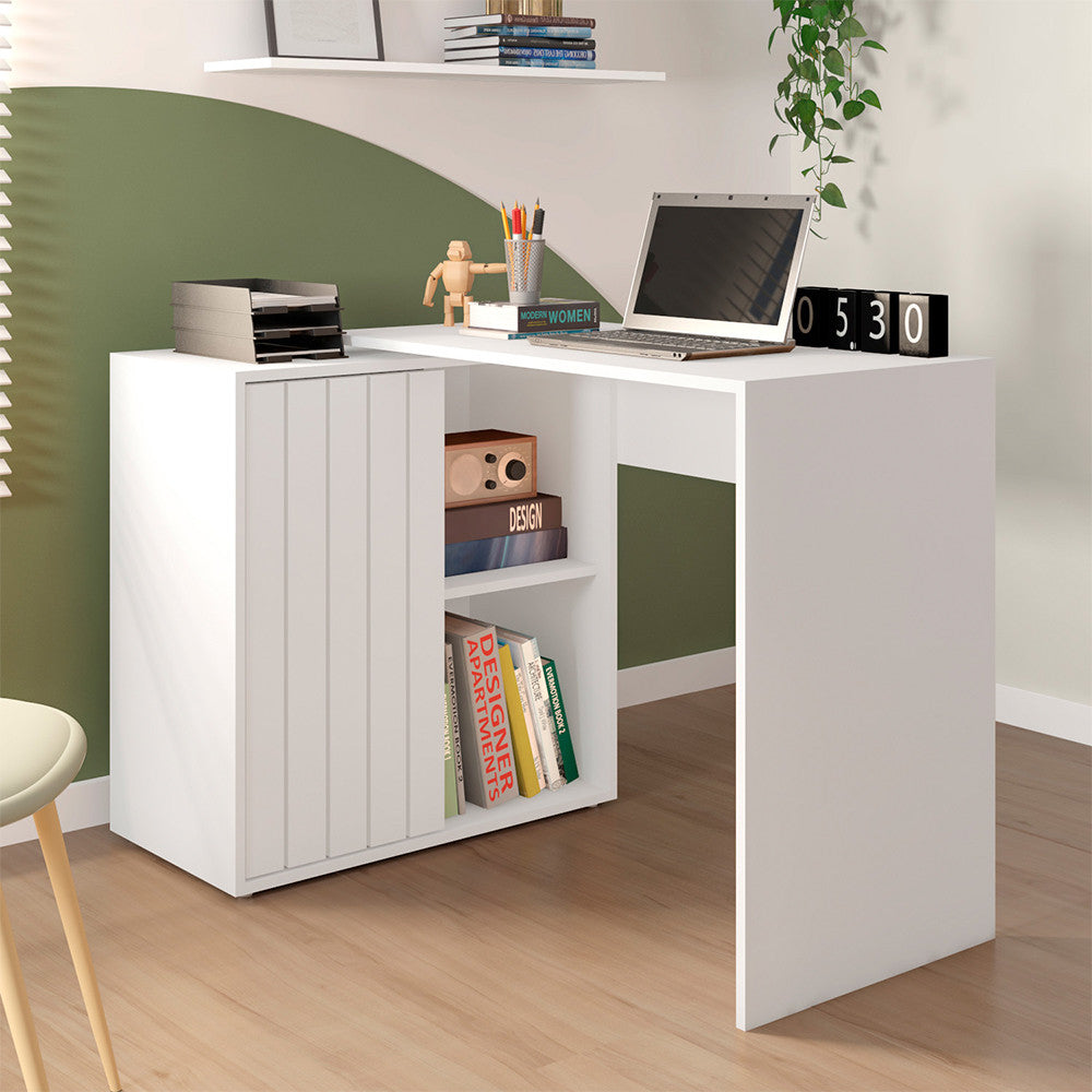 Escrivaninha para Escritório com 1 Porta Ripada Tech Caemmun - Freijó com Off White