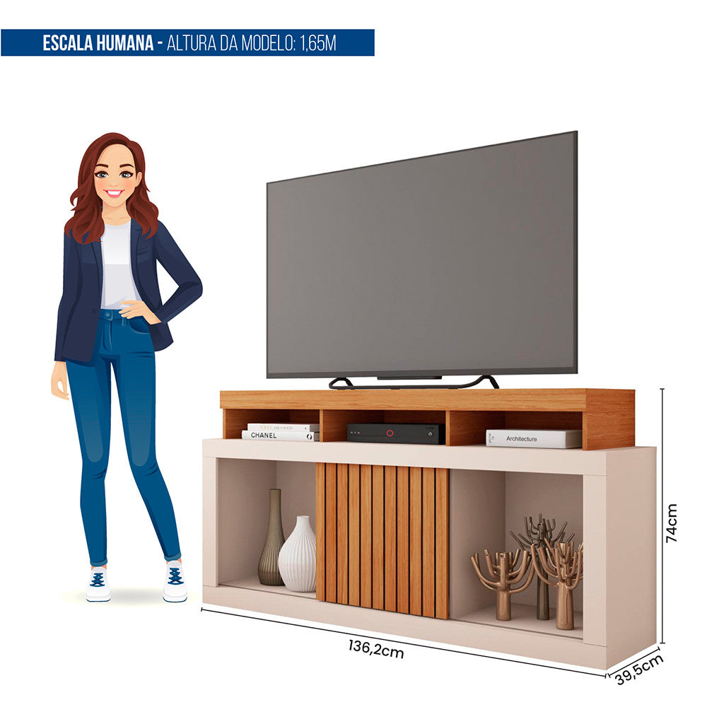 Rack Bancada para Tv até 55 Polegadas 1 Porta Dragon Caemmun - Buriti / fendi
