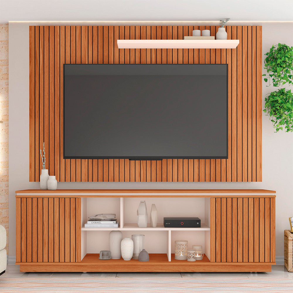 Composição Rack Simetria com Painel Aegon para Tv até 70 Polegadas Caemmun - Freijó com Off White