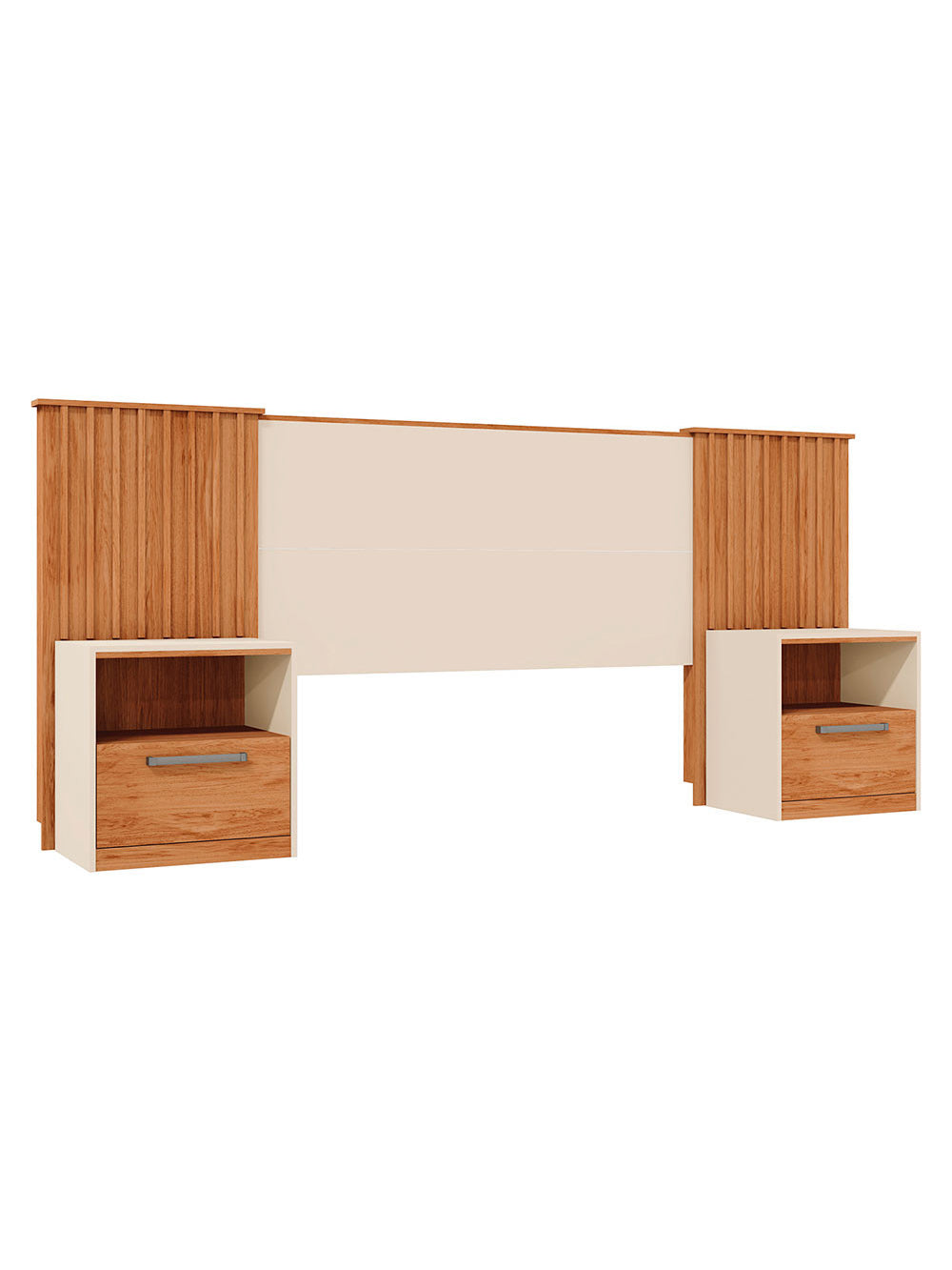 Cabeceira Casal Lucius Extensível 2 Mesas com Gaveta Caemmun - Freijó com Off White