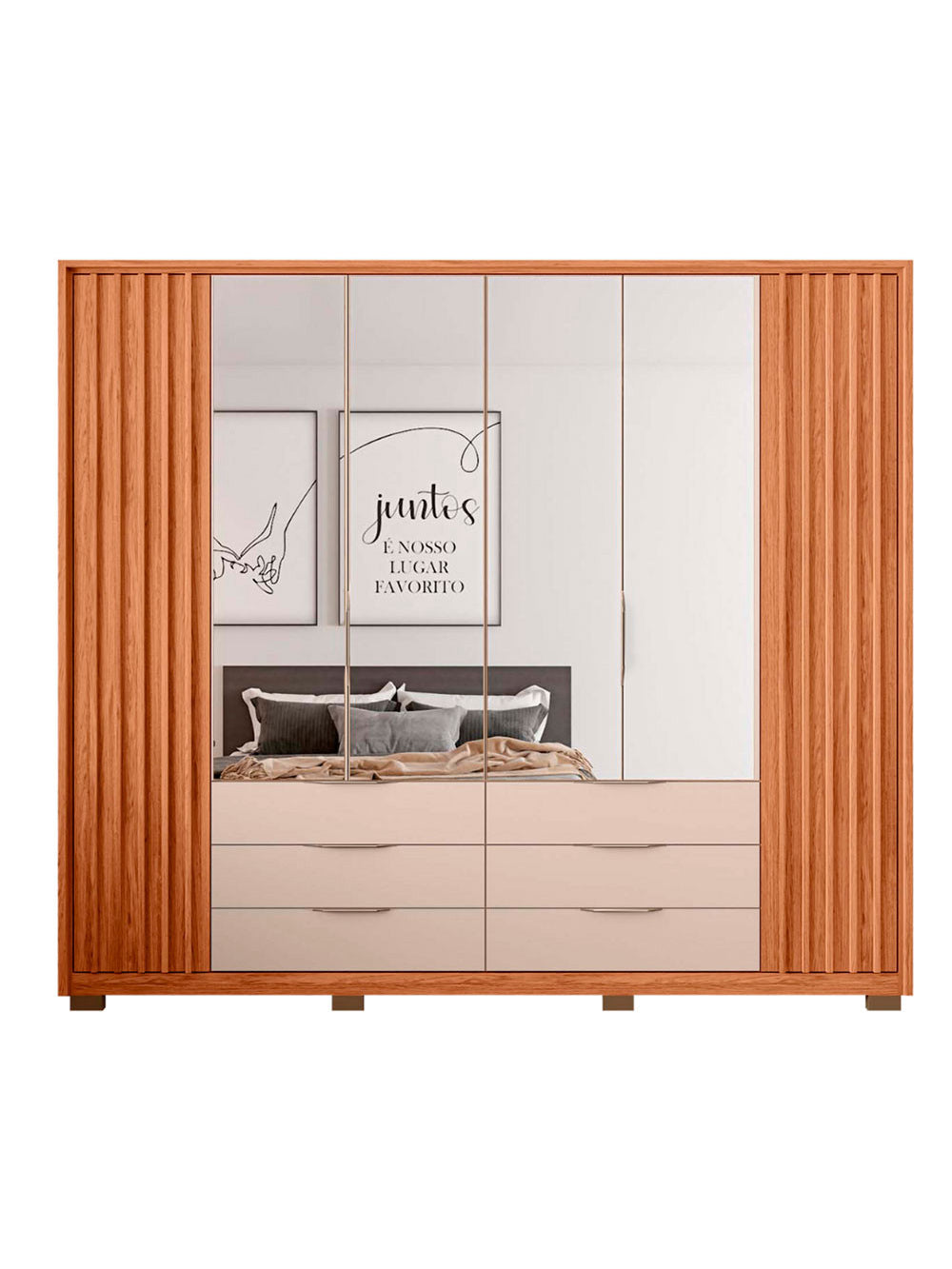 Guarda Roupa Casal Maximus Double Lux com Espelhos 6 Portas 6 Gavetas Caemmun - Freijó com Off White