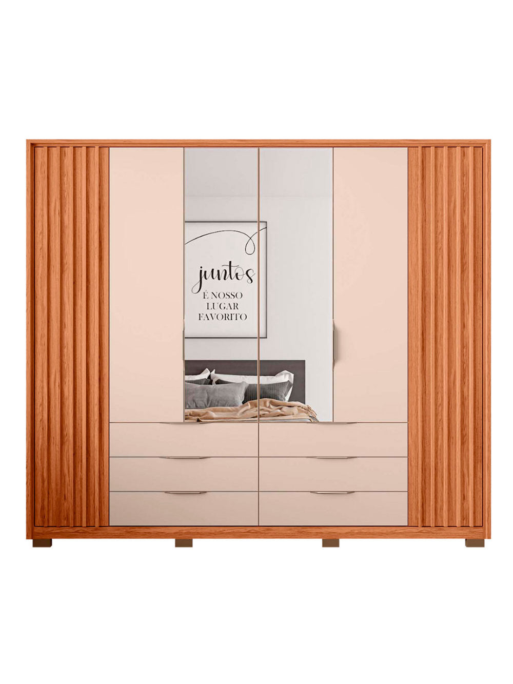 Guarda Roupa Casal Maximus Lux com Espelhos 6 Portas 6 Gavetas Caemmun - Freijó com Off White