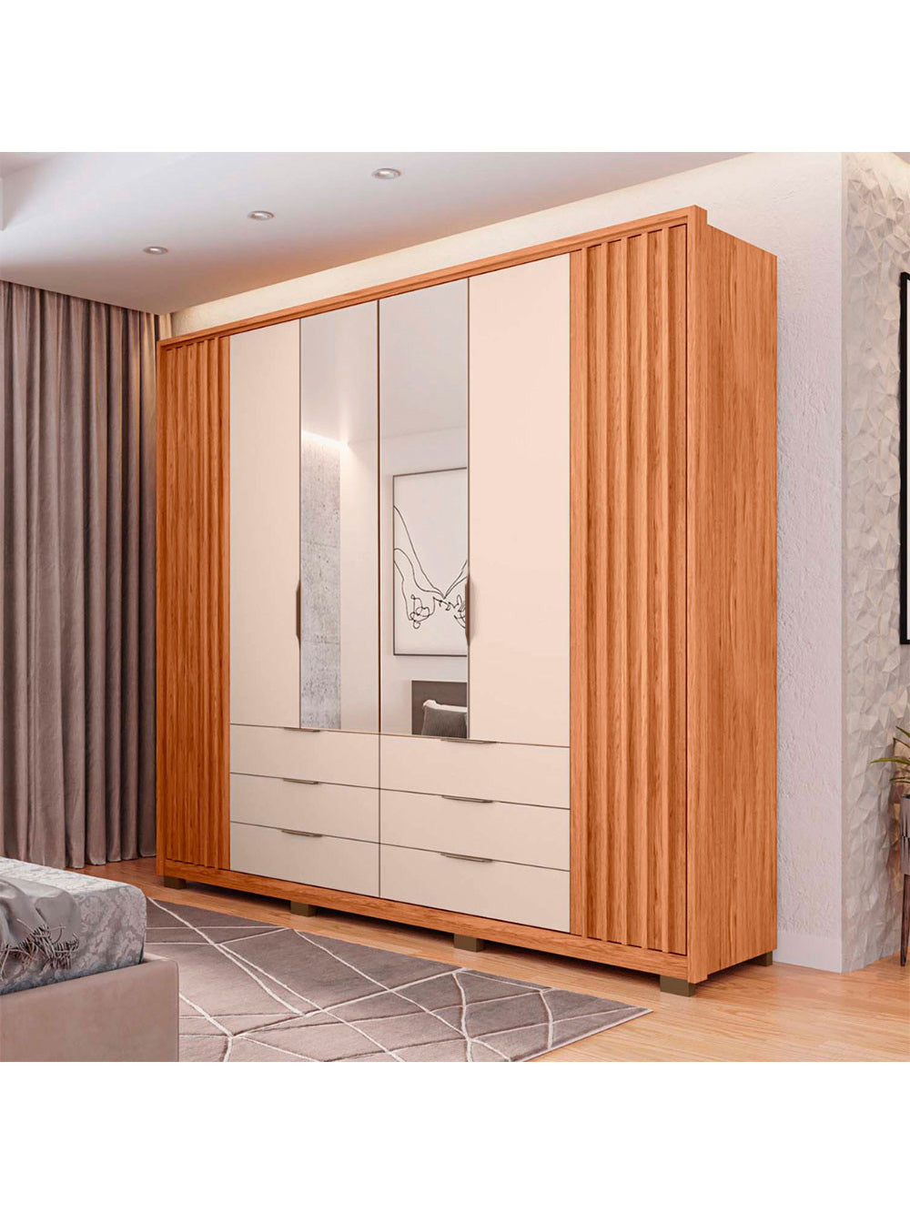 Guarda Roupa Casal Maximus Lux com Espelhos 6 Portas 6 Gavetas Caemmun - Buriti