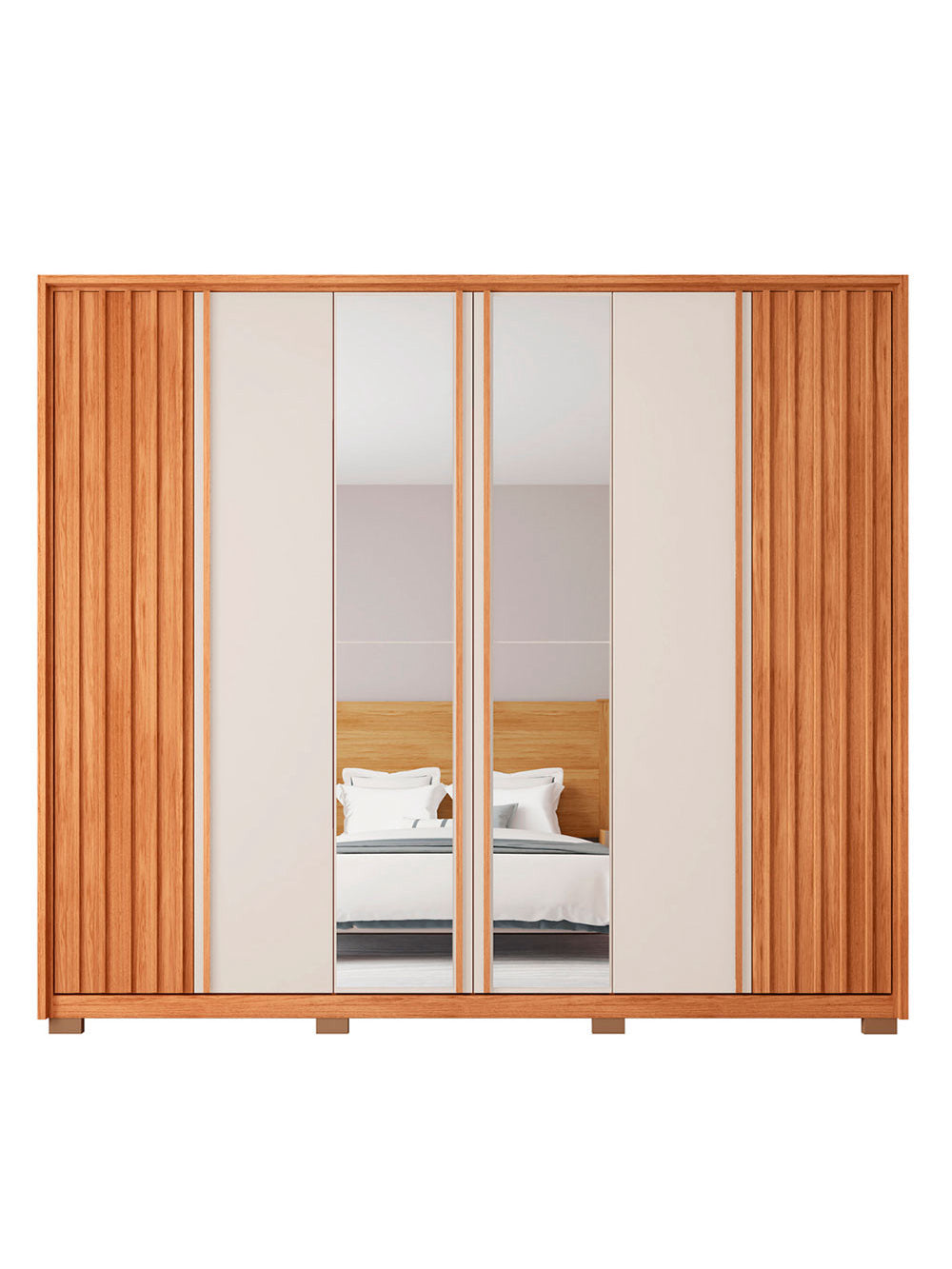 Guarda Roupa Casal Apollo Lux com Espelhos 6 Portas 4 Gavetas Caemmun - Freijó com Off White