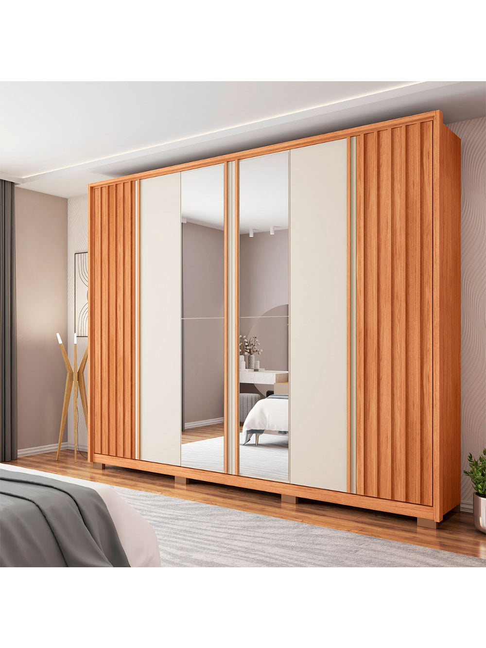 Guarda Roupa Casal Apollo Lux com Espelhos 6 Portas 4 Gavetas Caemmun - Branco Fosco