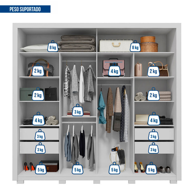 Guarda Roupa Casal Romanus Lux 2 Portas 4 Gavetas com Espelho Caemmun