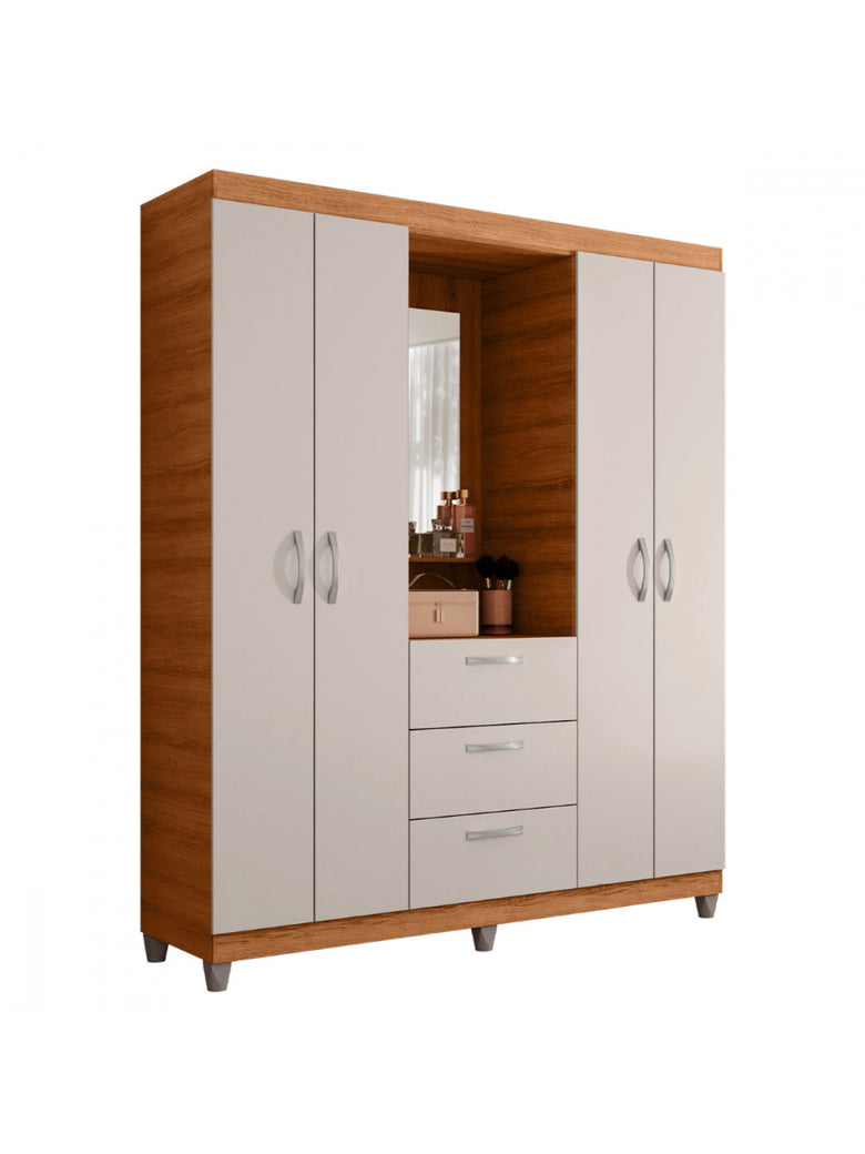 Guarda Roupa Casal 4 Portas 3 Gavetas Capelinha com Espelho Clapton Caemmun