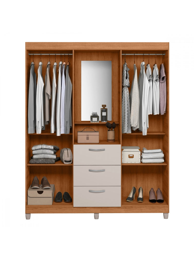 Guarda Roupa Casal 4 Portas 3 Gavetas Capelinha com Espelho Clapton Caemmun