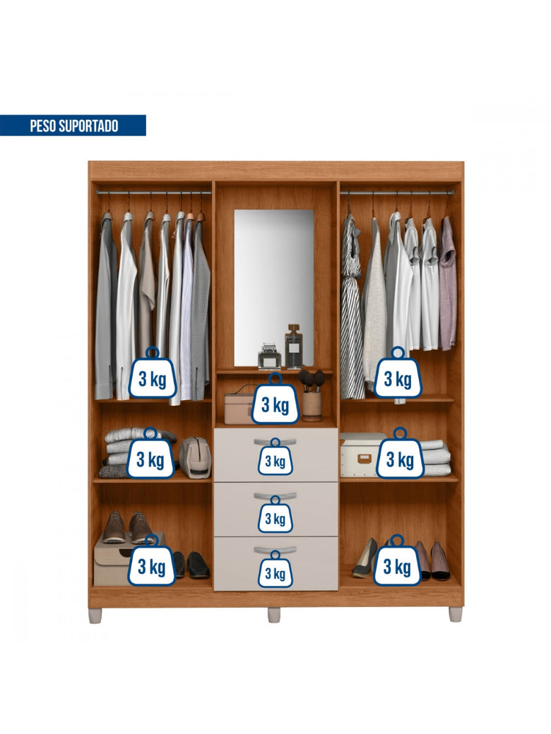 Guarda Roupa Casal 4 Portas 3 Gavetas Capelinha com Espelho Clapton Caemmun
