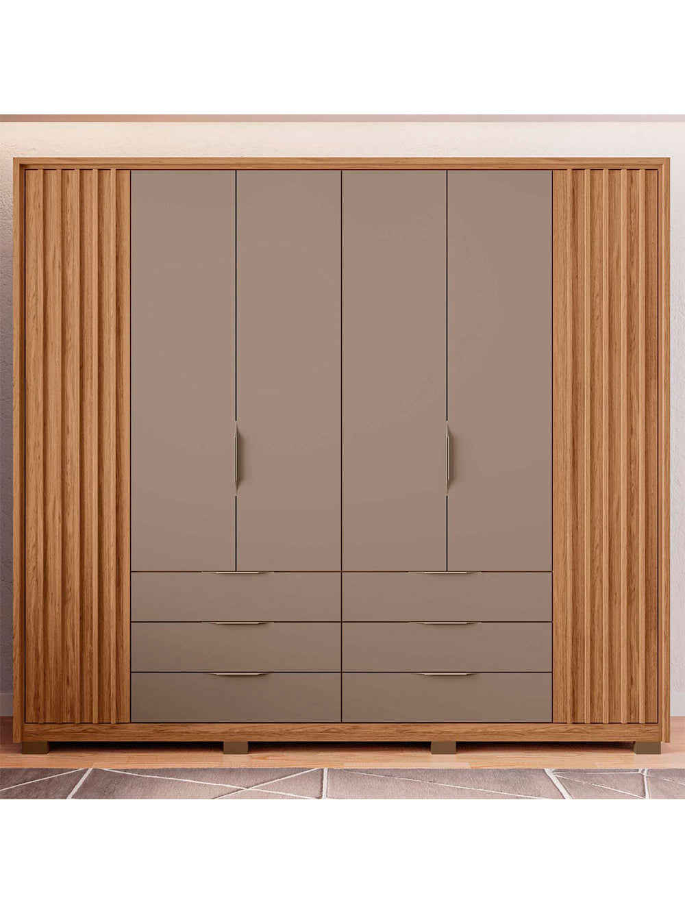 Guarda Roupa Casal Maximus 6 Portas 6 Gavetas Caemmun - Freijó com Off White