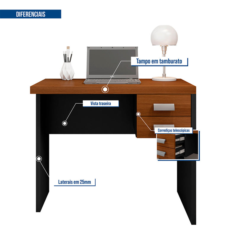 Mesa De Computador com Gaveteiro Escritório Studio 0.9 Caemmun
