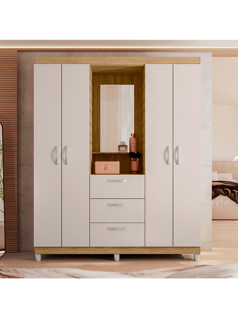 Guarda Roupa Casal 4 Portas 3 Gavetas Capelinha com Espelho Clapton Caemmun
