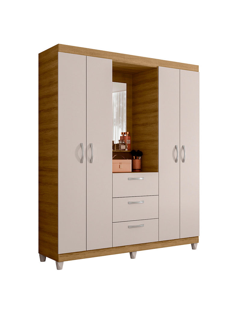 Guarda Roupa Casal 4 Portas 3 Gavetas Capelinha com Espelho Clapton Caemmun