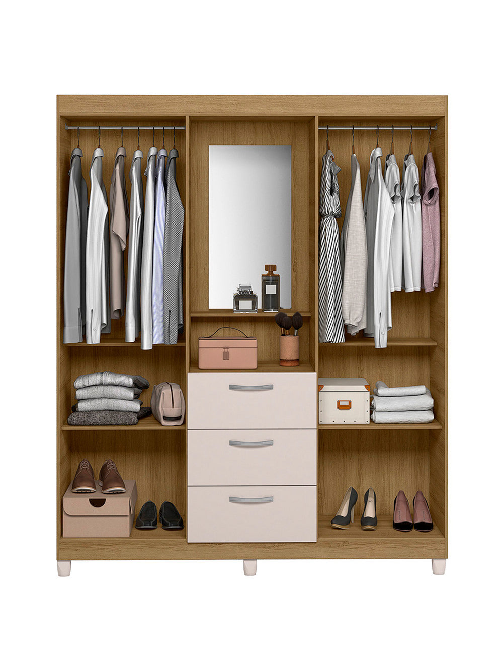Guarda Roupa Casal 4 Portas 3 Gavetas Capelinha com Espelho Clapton Caemmun