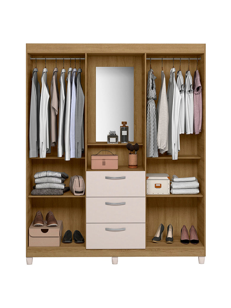 Guarda Roupa Casal 4 Portas 3 Gavetas Capelinha com Espelho Clapton Caemmun