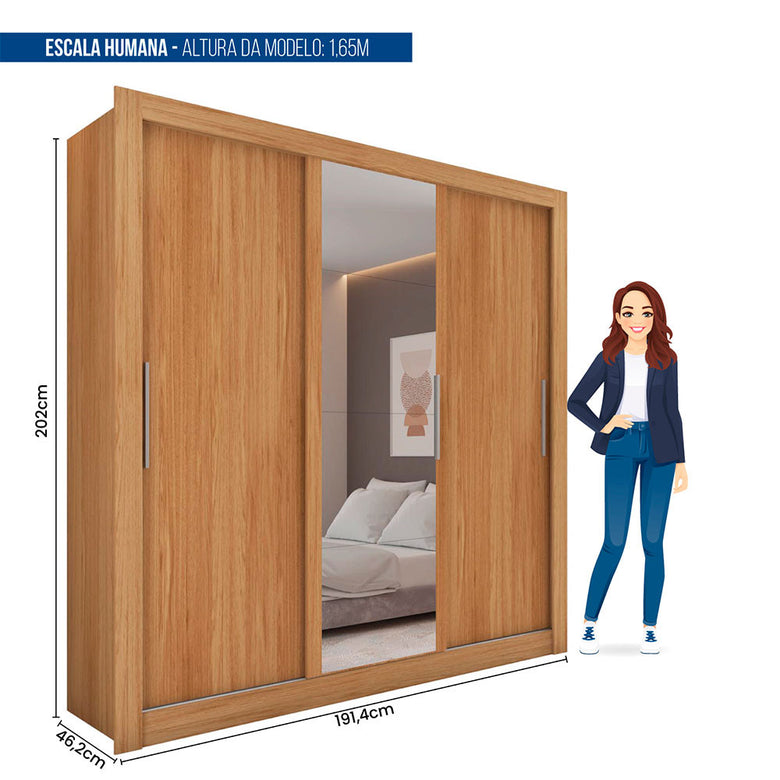 Guarda Roupa com Espelhos 3 Portas 2 Gavetas Santiago Caemmun
